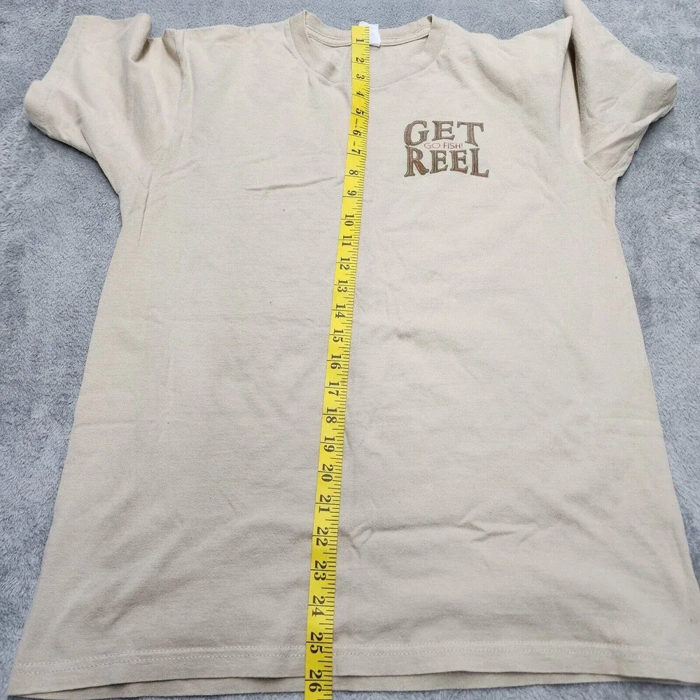 Get Reel Go Fish Shirt Men's Brown T-Shirt Peacock Bass Size M